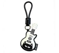 ARFUKA Bonito llavero de piel sintética con diseño de gato y guitarra, llavero de música en blanco y negro, dije de bolsa de guitarra de gato de dibujos animados para bolso, mochila, adorno de llave