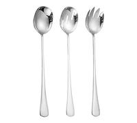 ARFUKA Juego de 3 platos para servir ensaladas de acero inoxidable de 11 pulgadas, cuchara de ensalada y tenedor de ensalada, apto para lavavajillas, utensilios de metal grandes plateados