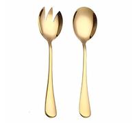 ARFUKA Juego de servidores de ensalada de acero inoxidable, cucharas de ensalada y tenedor, utensilios para servir ensaladas, levantadores de ensaladas para tirar y servir paquete de 2 (dorado)
