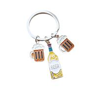 ARFUKA Llavero con Colgante de Botella de Cerveza y Vasos, Porta Llaves Llaveros Coche, Ideas de Intercambio de Regalos para Ella y Él, Amarillo, S