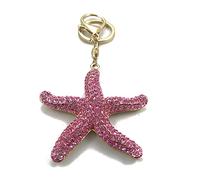 ARFUKA Llavero con colgante de estrella de mar, llavero de cristal de diamantes de imitación, llavero de coche, llavero de bolso, abalorio, ideas de regalo para ella, ideas de intercambio de regalos