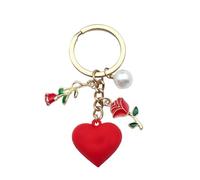 ARFUKA Llavero con colgante de rosa y corazón de aleación, llavero para llavero, bolso, mochila, accesorios de decoración, rosso, Talla única