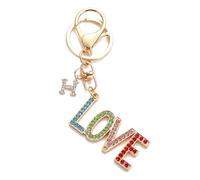 ARFUKA Llavero con diseño de letras de estrás colorido, llavero chapado en oro, colgante de cristal para bolso de mano, mochila