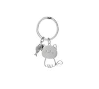 ARFUKA Llavero de aleación de zinc con diseño de gato y pez, llavero de metal, regalo para Navidad y cumpleaños, plateado, talla única