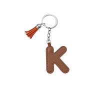 ARFUKA Llavero de letra con colgante de borla de piel sintética de colores, llavero del alfabeto K, bonito dije de bolsa, accesorios de decoración de mochila para mujeres y hombres, marrón, Talla