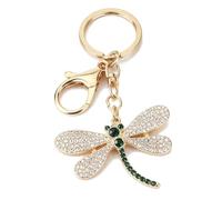 ARFUKA Llavero de libélulas de cristal chapado en oro, llavero de insectos con diamantes de imitación brillantes, colgante de moda para bolso de mano, decoración de mochila