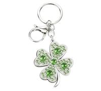 ARFUKA Llavero de trébol de cuatro hojas con diamantes de imitación, chapado en plata, cierre de langosta, colgante de trébol de la suerte de cristal brillante para bolso, mochila, adorno de llave