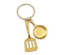 ARFUKA Mini llavero chapado en oro con sartén y espátula, llavero de utensilios de cocina, adorno de bolsa de cocina para bolso, mochila, decoración de llaves