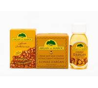 Argan du Maroc Pack de Cuidado Natural, Crema Anti Edad, Aceite Regenerador y Jabón Enriquecido, 100% Natural con Aceite de Argán
