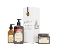 ARGANICARE | Champú + Mascarilla + Suero de Ricino | Acelerador de crecimiento | Calma el cuero cabelludo | Nutre y Fortalece el Cuero Cabelludo | Cabello Fuerte y Brillante | 400ML + 500ML + 100ML