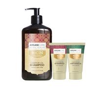 ARGANICARE | Gama Ricin | Champú acelerador del crecimiento 400ml+Champú 50ml+Mascarilla 50ml | Aceite de ricino ecológico | Cuidado del cabello | Alimentar | Refuerce | Hidrata | Todo tipo de cabello