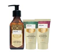 ARGANICARE | Gama Ricin | Suero protector 100 ml + Champú 50 ml + Mascarilla 50 ml | Con aceite de ricino ecológico | Cuidado del cabello | Alimentar | Refuerce | Hidrata | Todo tipo de cabello