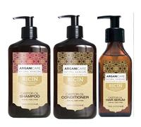 Arganicare Set de 3 productos aceleradores del crecimiento con aceite de ricino orgánico para cabello debilitado y puntas abiertas Champú + acondicionador + sérum protector