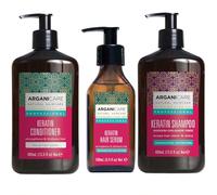 Arganicare Set de 3 Produits A la Kératine. Revitalise les cheveux en les gardant lisses et soignés. Shampoing + Apres Shampoing + Sérum