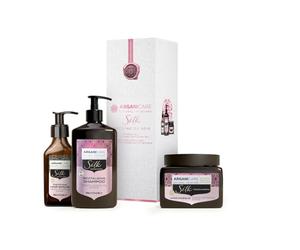 Arganicare Tris Cabello con Proteína de Seda - Champú 400 ml, Mascarilla 500 ml y Suero 100 ml para un Tratamiento Completo