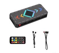 ARGB Fan Hub, 9-Port 5V 3-Pin & 4-Pin para controlador PWM, base magnética con control remoto inalámbrico, iluminación para PC Cooling Build(negro)