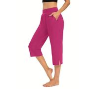 ARGELAN Pantalones para mujer, pantalones cortos de Reino Unido, medio elástico, para exteriores, con bolsillos, color sólido, ligeros, lisos, clásicos, holgados, cómodos, de gran tamaño