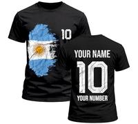 Argentina 2026 Camiseta Gráfica de Algodón para Hombre Fan de Fútbol Personalizada, Nombre y Número Personalizados, Camiseta de Manga Corta para Aficionados (M Negro Multicolor)