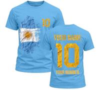 Argentina 2026 Camiseta Gráfica de Algodón para Hombre Fan de Fútbol Personalizada, Nombre y Número Personalizados, Camiseta de Manga Corta para Aficionados (L Cielo Azul Multicolor)