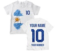 Argentina 2026 Camiseta Gráfica de Algodón para Niño Fan de Fútbol Personalizada, Nombre y Número Personalizados, Camiseta de Manga Corta para Aficionados (3-4 años Blanco Multicolor)