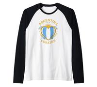 Argentina en Mi Corazón Corazón Patriótico con Sol y Bandera Camiseta Manga Raglan