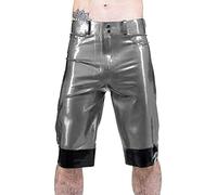 Argento e nero sexy gamba lunga in lattice boxer pantaloncini con tasche Trims gomma cargo pantaloni mutande, verde oliva W nero, maschio XS