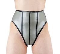Argento e nero sexy mid life slip in lattice con pantaloncini in gomma con cerniera anteriore e posteriore, nero W trans marrone, maschio XS
