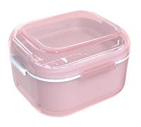 ARGOMAX Caja de prótesis、caja de prótesis dentales、Caja de prótesis dental con colador, limpieza, remojo y almacenamiento de prótesis dentales y otras herramientas bucales (rosa)