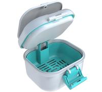 ARGOMAX Taza de baño a prueba de fugas, caja portátil de remojo para dentaduras postizas con colador, para dentaduras postizas y aparatos ortopédicos, versión mejorada con compartimento de