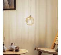 Argon Lámpara colgante Paz cromada, bola con láminas de madera, Ø 17 cm