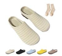 Argumub 2025 Sandalias Planas para Mujer con Estructura de Malla Transpirable Slip-on Pantuflas Anchas con Punta Ancha, Antideslizante Baotou, beige, 40 EU