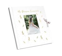 Arguval, Libro Comunión niña con marco de foto, tapa acolchada con gold stamping | Medidas Libro 29 x 24 cm y 44 páginas, Recuerdo, Album Fotos, Regalo comunión