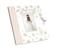 Arguval, Libro Comunión niña flores con marco de foto, tapa acolchada con UVI| Medidas Libro 29 x 24 cm y 44 páginas, Recuerdo, Album Fotos, Regalo comunión