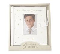 Arguval, Libro Comunión niño con marco de foto, tapa acolchada con gold stamping | Medidas Libro 29 x 24 cm y 44 páginas, Recuerdo, Album Fotos, Regalo comunión