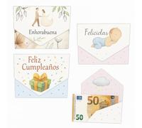 ARGUVAL® - Set 10 Tarjetas billetero temáticas para regalar dinero | Bodas, bautizos, comuniones y cumpleaños | Diseño elegante para celebraciones | Papel estucado impreso a 4 colores