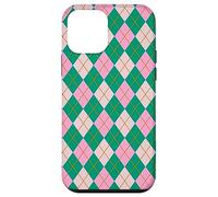 Argyle Print Rhombus Geometric Shape Retro Pink Green Carcasa para iPhone 12 Mini
