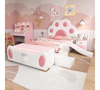 Arhatreya Cama tapizada de 90 x 200 cm, cama infantil con cabecero, cama individual con tobogán infantil, somier de láminas estable, cama con escalera para habitación infantil dormitorio (sin colchón