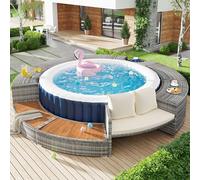 Arhatreya Juego de salón de jardín con sofá redondo, conjunto de muebles de jardín, borde de piscina, juego de salón para jacuzzi y piscina, con patas ajustables, con cojín, muebles para terraza,