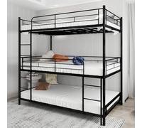 Arhatreya Litera de tres plantas 90x190 cm, cuna con escalera, cama de metal con barandilla, cama para niños/adolescentes/adultos, dormitorio/dormitorio (sin colchón) negro