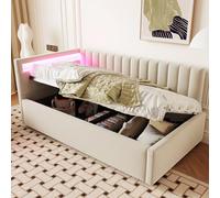 Arhatreya Sofá cama 90 x 200 cm, cama tapizada con iluminación LED, sofá cama de invitados con almacenamiento hidráulico, cabeceros laterales con posiciones intercambiables (sin colchón) terciopelo