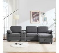 Arhatreya Sofá de 3 plazas moderno con consola central extraíble, sofá de 3 plazas con conector USB-C y taburete, sofá tapizado con cajón de almacenamiento para dormitorio, apartamento, pana, gris