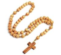 ARHZ Collar de Rosario con Cruz Católica, Rosarios religiosos con Medalla Cruz Jesucristo San Benito, para Cristianos Católicos Comunión Religiosa, Bautismo, Misa, Biblia(Color Madera)