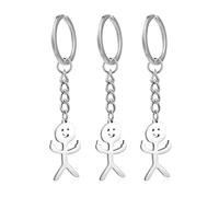 ARHZ Silver Smiley Face Keychain With Finger Sign Language Figurine - Stickman Cute Trendy Car Key Couple Gift Pendant