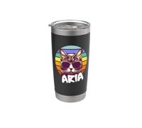 ARIA - Bonito nombre de niña con un gato genial Vaso térmico de acero inoxidable de doble pared