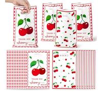 ArianQicult Bolsas de recuerdo de fiesta de cerezas - 50 bolsas de regalo de cerezas rojas dulces, decoraciones de fiesta temática de bayas de frutas para niños, niñas, niños, cumpleaños, baby shower