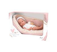 ARIAS - Muñeca Elegance Aria de 38 cm con Manta, Bebé Realista con Ropita Blanca y Gorro Caperuza, Peso de un Bebé Real, Incluye Capazo y Estrella de Madera, Juguete para Niños de +3 años (ARI60680)