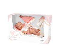 ARIAS - Muñeca Elegance Pillines Trousseau de Peso 5,2 kg, bebé recién Nacido 26 cm, Cuerpo y extremidades de Vinyl, Ropa y Manta Rosa y Blanco, Vestido de Cambio, Gorro, Manta y Chupete, (ARI60691)