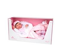 ARIAS - Muñeca Reborn Aina de 45 cm con Manta y Peluche con Pelo, Bebé Realista con Body Blanco, Chupete y Chupetero, Extremidades de Vinyl y Cuerpo Blando, Juguete Niños y Niñas +3 años (ARI98085)