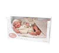 Arias - Muñeca Reborn Diego de 45 cm, bebé con ropa beige y portabebés de pelito a juego, chupete, chupetero y pañal, con cuerpo blando y extremidades de vinyl, juguete desde +3 años (ARI98118)