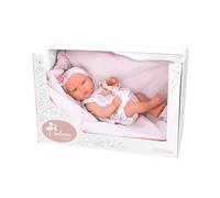 ARIAS - Muñeca Reborn Inna de 38 cm con Manta Rosa, bebé con ropita Blanca y Detalles de Flores Rosas, pañal, Chupete y chupetero, Cuerpo de Vinyl, Juguete para niños Desde +3 años (ARI98106)